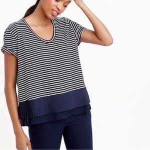 J. Crew Navy/White Striped Chiffon Ruffle Hem T Shirt Sz L